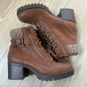NWOT MIA Brown Lace Up Boots with Knit Cuff